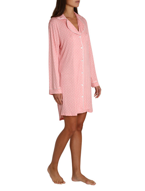 Blis Woman Women's Long Sleeve Pajama Button Down Sleepshirt Nightgown Chemise - Pink Dot - XL