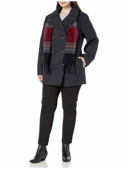 Women's Plus-Size Double Breasted Peacoat with Scarf