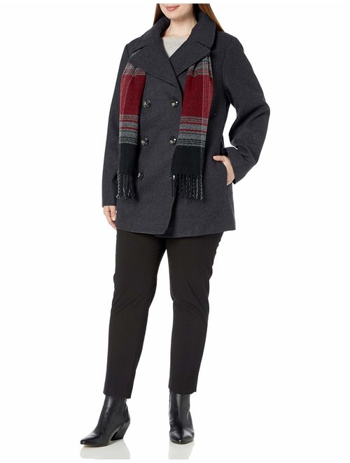 London Fog Women's Plus-Size Double Breasted Peacoat with Scarf