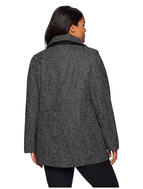 London Fog Women's Plus-Size Double Breasted Peacoat with Scarf