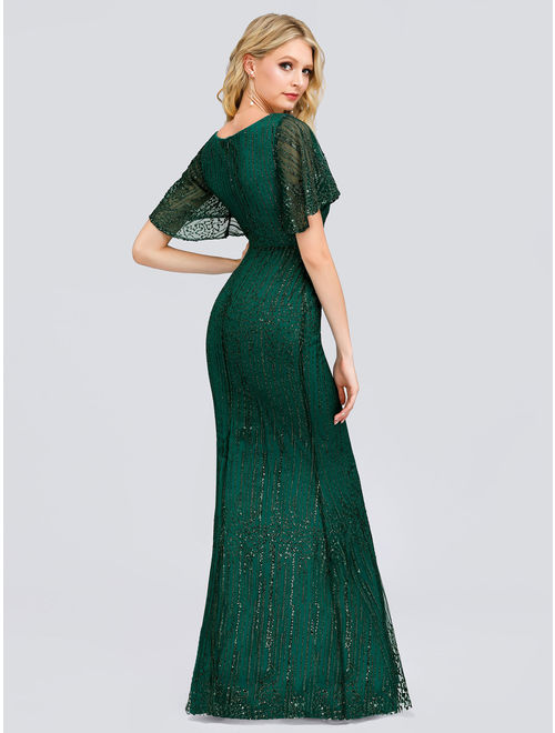 Ever-Pretty Womens Elegant V-Neck Prom Dresses for Women 00838 Dark Green US4