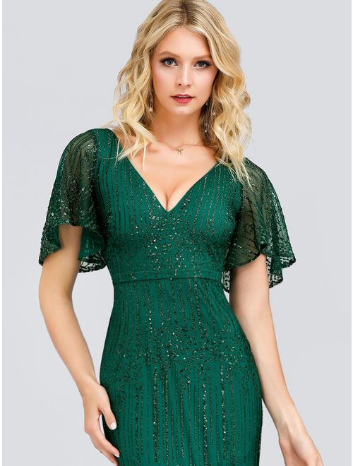 Ever-Pretty Womens Elegant V-Neck Prom Dresses for Women 00838 Dark Green US4