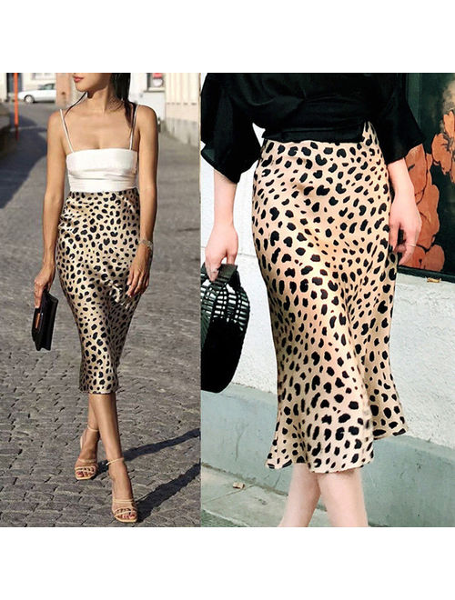 Hirigin Womens Long Skirt Leopard Print High Waist Ladies Sexy Fashion Cocktail Club Dress S