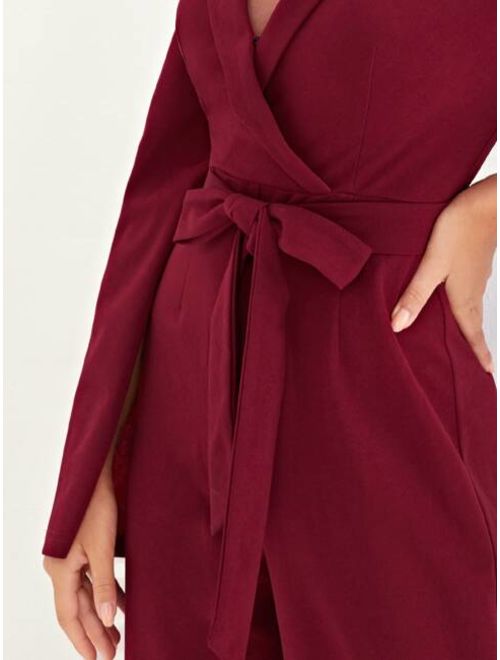 Shein Shawl Collar Cold Shoulder Split Bell Sleeve Palazzo Jumpsuit