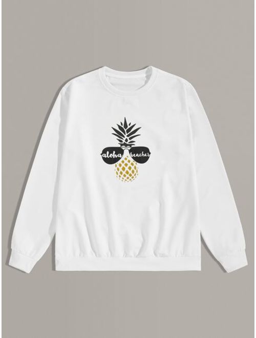 Shein Men Pineapple Print Round Neck Sweatshirt