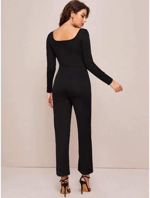 Shein Solid Square Neck Button Front Jumpsuit