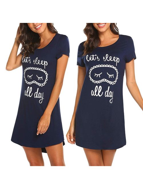 Starmoon Women's Ladies Short Sleeve Casual Cartoon Print Comfy Nightgown Sleep Dress