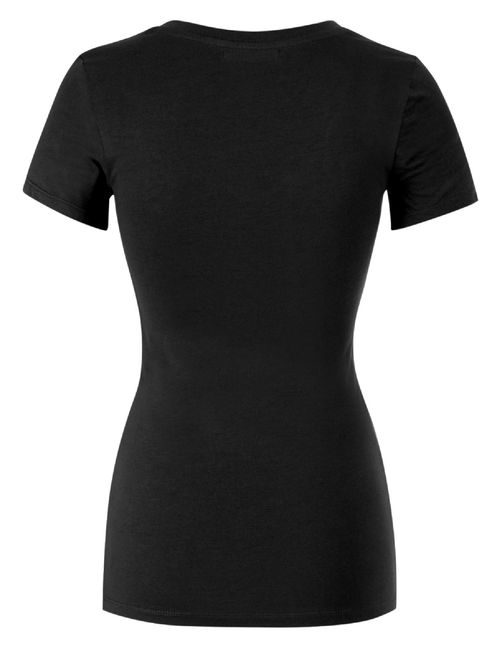 Made by Olivia Women's Basic Solid Multi Colors Fitted Short Sleeve T-Shirt [S-3XL] Black 2XL