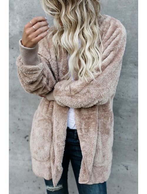 Women Hoodie Winter Casual Plus Size Baggy Furry Cardigan Coats