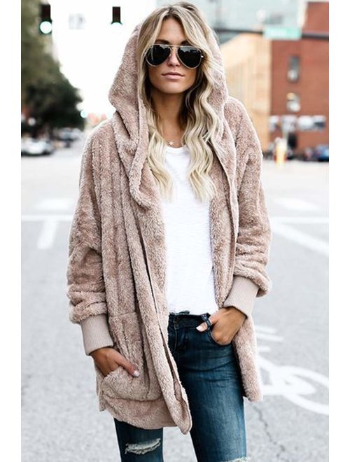 Women Hoodie Winter Casual Plus Size Baggy Furry Cardigan Coats