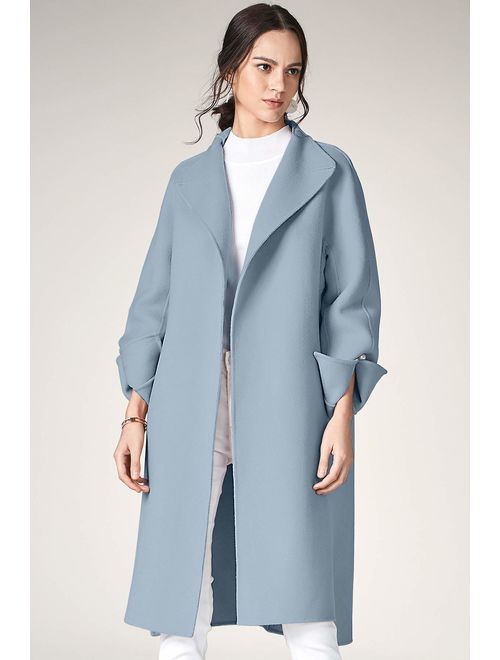 ANNA&CHRIS Women Long Wool Trench Coat Winter Oversize Handmade Lapel Cardigan Overcoat