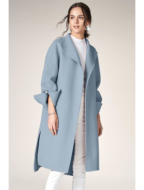 ANNA&CHRIS Women Long Wool Trench Coat Winter Oversize Handmade Lapel Cardigan Overcoat