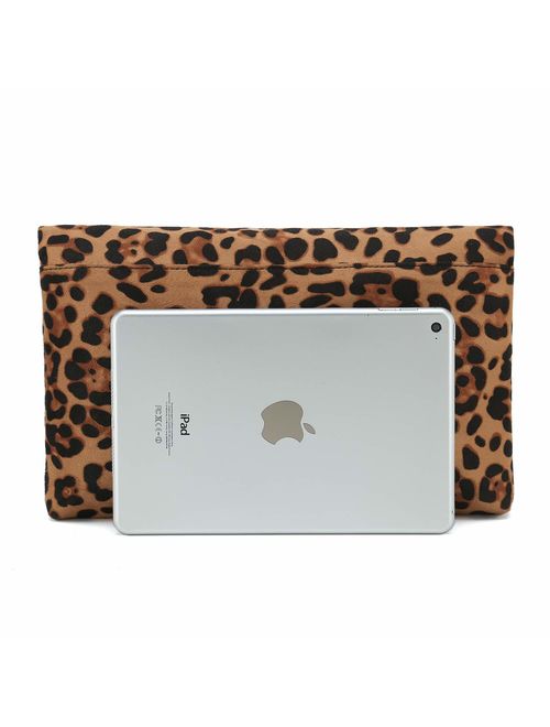 Charming Tailor Leopard Clutch Bag for Women Tassel Foldover Clutch Faux Suede Dressy Purse for Day to Evening