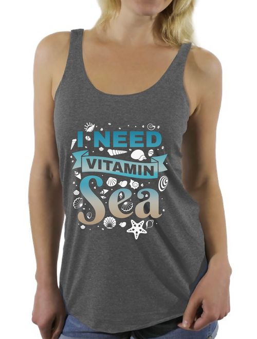 Awkward Styles I Need Vitamin Sea Racerback Tank Top for Women Funny Gifts for Summer Beach Vibes Sleeveless Tshirt Beach Party Outfit Vacation Tank Top Summer Beach Tank