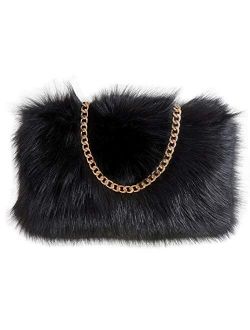 FHQHTH Faux Fur Purse Fuzzy Handbags for Women Evening Handbags Al alloy Shoulder Strap