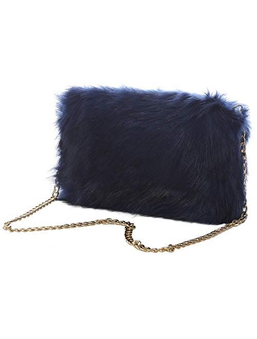 FHQHTH Faux Fur Purse Fuzzy Handbags for Women Evening Handbags Al alloy Shoulder Strap