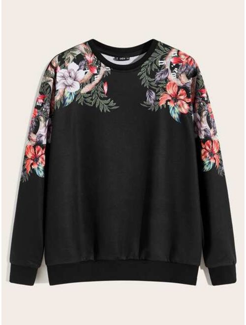 Shein Men Floral and Snake Print Pullover