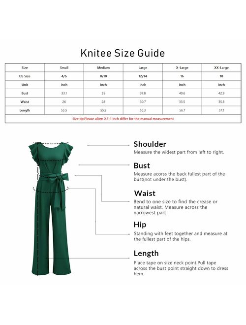 Knitee Women's Vintage Sleeveless Ruffle High Waist Wide Leg Romper Formal Long Jumpsuit with Belt