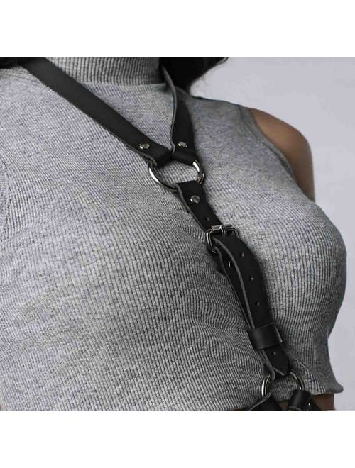 Women's Punk Waist Belt Body Chain Faux Leather Harness Adjustable with Buckles and O-Rings(LB-25)