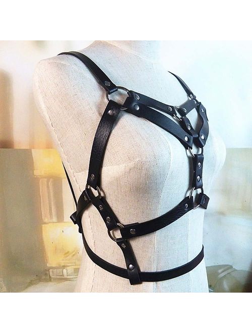 Women's Punk Waist Belt Body Chain Faux Leather Harness Adjustable with Buckles and O-Rings(LB-27)