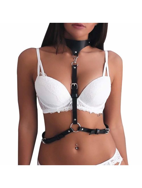 Leather Body Chest Straps Punk Harness Caged Waist Belt Gothic Body Chain Strappy Adjustable for Women