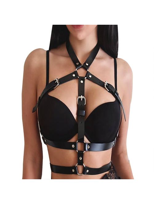 Leather Body Chest Harness O-rings Harajuku Waist Belt Caged Bra Adjustable Strap for Women Costume Clubwear