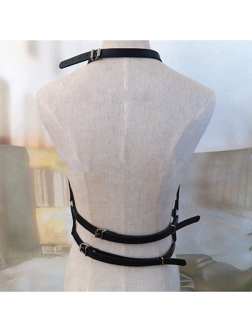 Leather Body Chest Harness O-rings Harajuku Waist Belt Caged Bra Adjustable Strap for Women Costume Clubwear