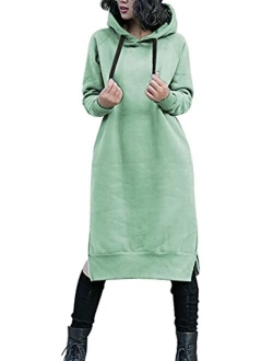 NUTEXROL Women's Thickening Long Fleece Sweatshirt String Hoodie Dress Pullover Plus Size
