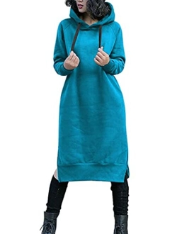 NUTEXROL Women's Thickening Long Fleece Sweatshirt String Hoodie Dress Pullover Plus Size