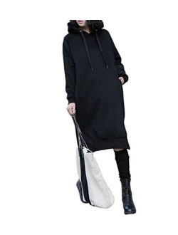 NUTEXROL Women's Thickening Long Fleece Sweatshirt String Hoodie Dress Pullover Plus Size