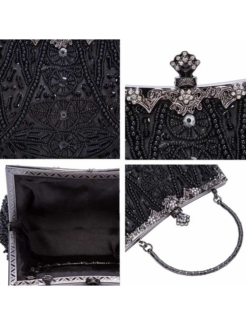Selighting 1920s Vintage Beaded Clutch Evening Bags for Women Formal Bridal Wedding Clutch Purse Prom Cocktail Party Handbags