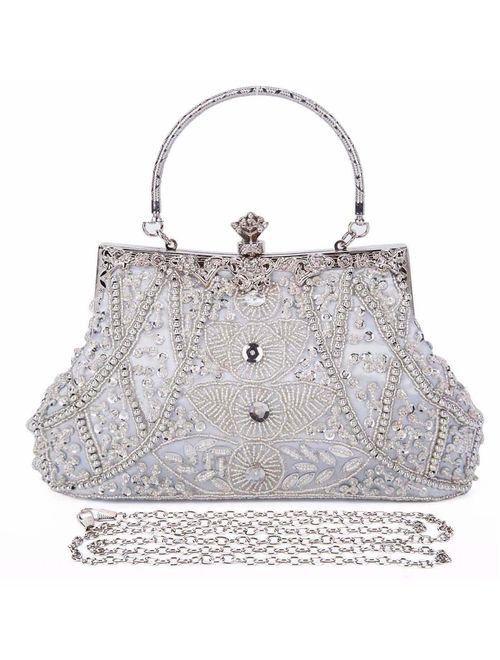 Selighting 1920s Vintage Beaded Clutch Evening Bags for Women Formal Bridal Wedding Clutch Purse Prom Cocktail Party Handbags