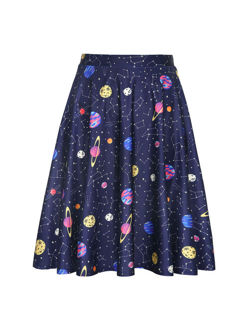 HDE Outer Space Galaxy Skirts for Women Universe Constellation Skirt (Size: Large)
