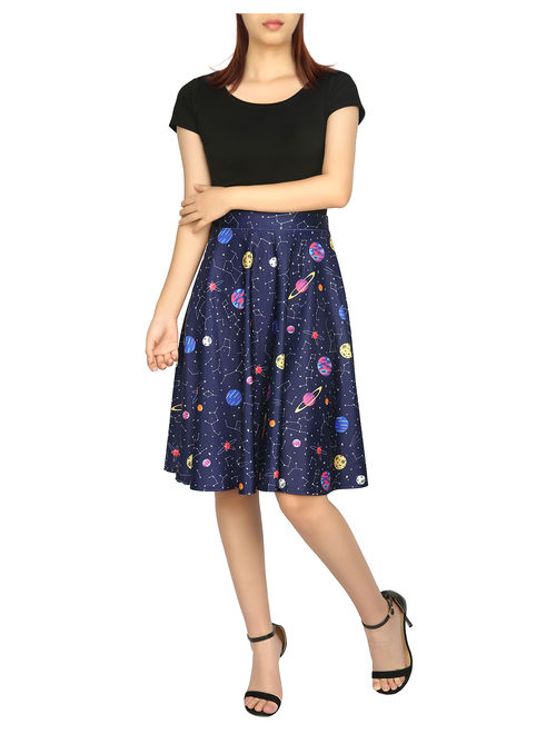 HDE Outer Space Galaxy Skirts for Women Universe Constellation Skirt (Size: Large)