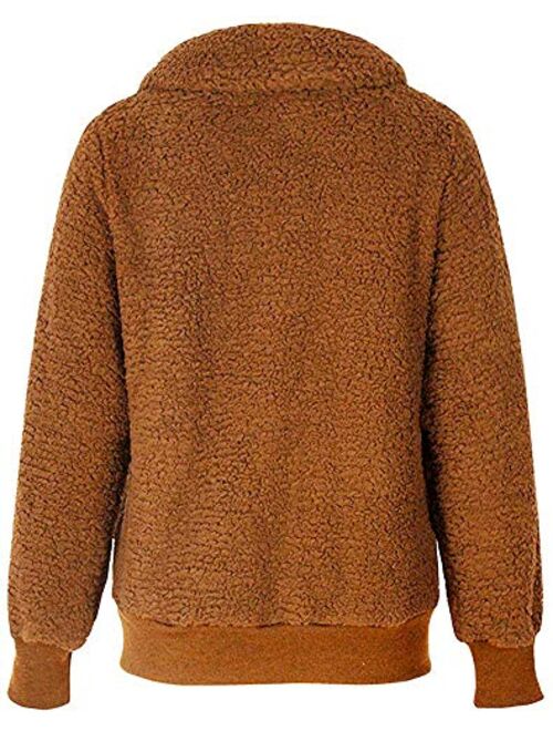 ZESICA Women's Turtleneck Long Sleeve Oblique Zipper Fuzzy Fleece Pullover Casual Loose Sweatshirt Coat with Pockets