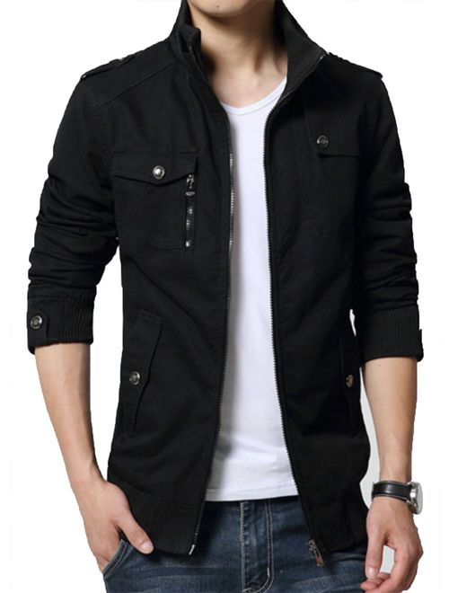 XueYin Men's Solid Cotton Casual Wear Stand Collar Jacket