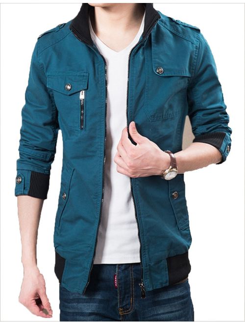 XueYin Men's Solid Cotton Casual Wear Stand Collar Jacket