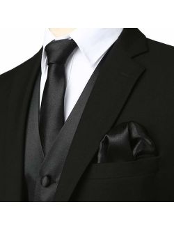 Men's Solid 4pc Shiny Satin Vest Necktie Bowtie Pocket Square Set for Suit or Tuxedo