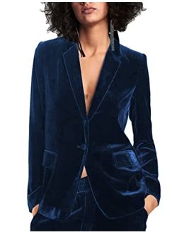 Lrady Women 1 Button Velvet Blazer Coat Slim Fit Casual Lapel Office Jacket Suit