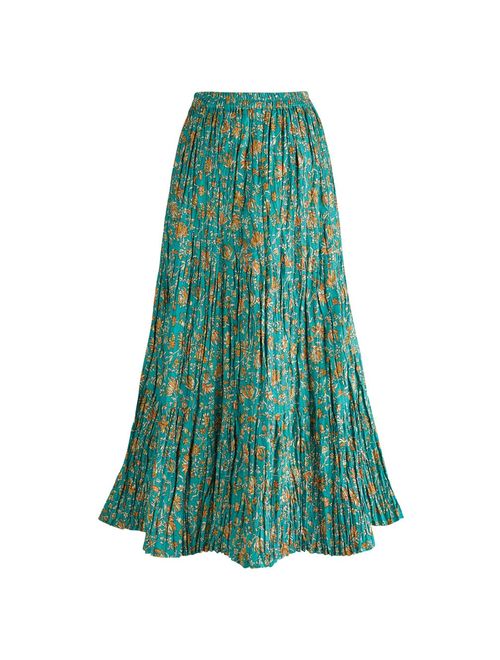 women's peasant skirt - traveler's reversible long cotton green skirt - xl