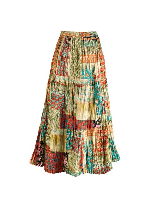women's peasant skirt - traveler's reversible long cotton green skirt - xl