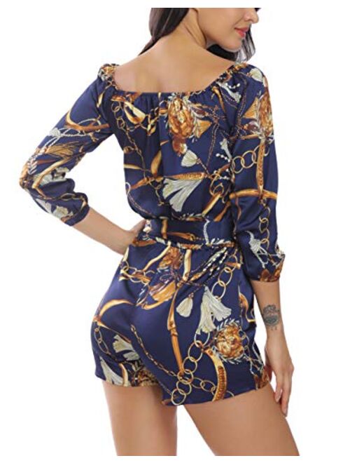 MISS MOLY Rompers for Women Boat Neck Off The Shoulder Strapless Mid Rise Casual Jumpsuit w Belt