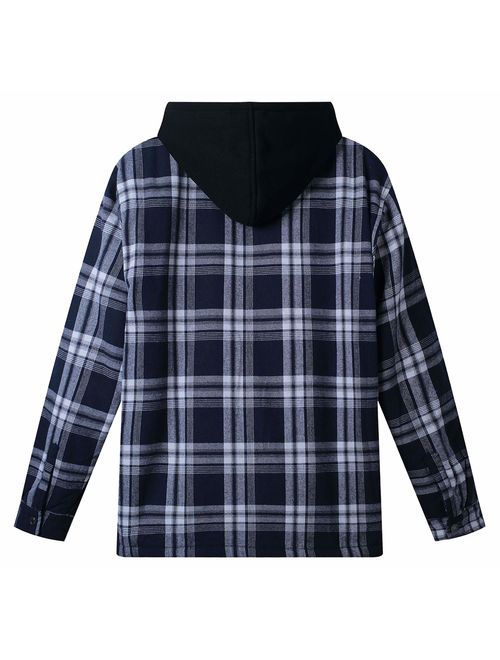 WenVen Men's Plaid Hooded Shirt Jacket with Sherpa Lined
