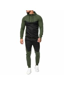 Mens Splicing Zipper Print Sweatshirt Top Pants Sets Sport Suit Tracksuit