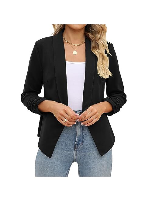 HOSOME Women Blazer Casual Jacket Coat Solid Open Front Cardigan 