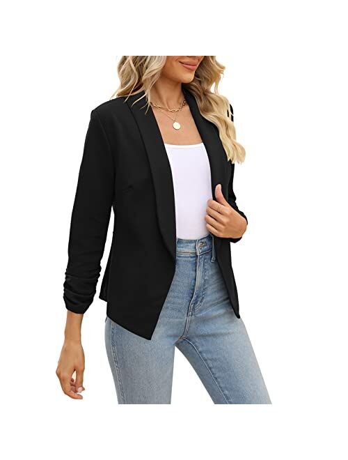POGTMM Women's Casual Work Office Blazers Open Front Cardigan Long Sleeve Blazer Jackets Suit with Pockets