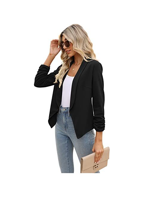 POGTMM Women's Casual Work Office Blazers Open Front Cardigan Long Sleeve Blazer Jackets Suit with Pockets