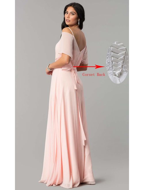 KKarine Women's Cold Shoulder Ruffled Prom Bridesmaid Dress Long Evening Gown