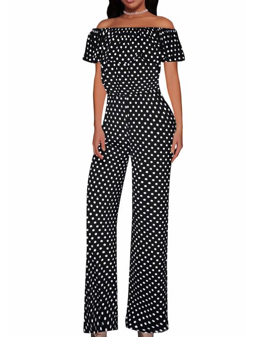 HyBrid & Company Women Off Shoulder High Waist Wide Leg Pants Jumpsuit Romper