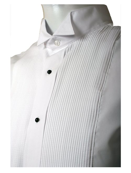 OmegaTux Mens Wing Collar Tuxedo Shirt with Bowtie, 1/8" Pleat & Convertible Cuffs